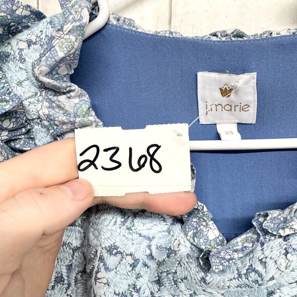 J. Marie Dress Women Size XS Blue Tiered Embroidered Midi Flutter Sleeve Pockets - Picture 3 of 6